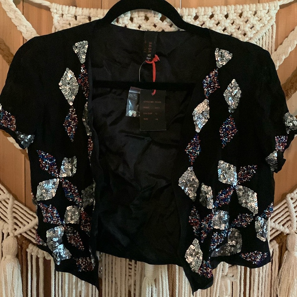 Raga Black Sequined Beaded Vest Size XS